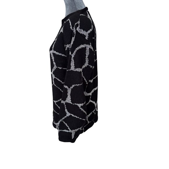 Milano Vintage 80s Black & Silver Abstract Pattern Sweater - Picture 2 of 4